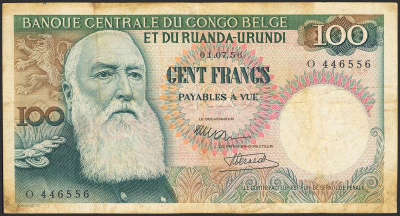 BELGIAN CONGO. 100 Francs. 1 July 1956. (Pick: 33a). Fine.