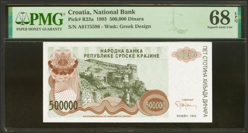 CROATIA. 500000 Dinara.1993. (Pick: R23a). PMG68EPQ.