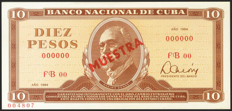 CUBA. 10 Pesos. 1984. SPECIMEN and numeration 000000. (Pick: 104s). Uncirculated...