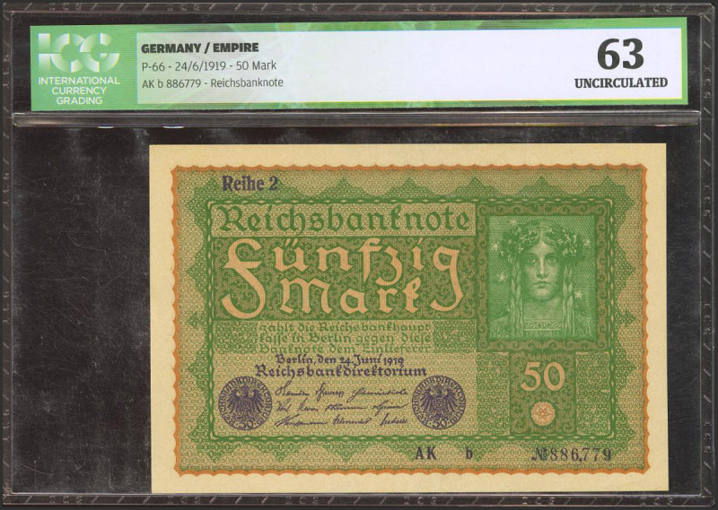 GERMANY. 50 Mark. 24 June 1919. (Pick: 66). ICG63.