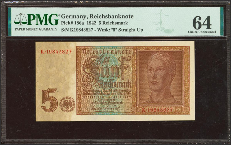 GERMANY. 5 Reichsmark. 1 August 1942. (Pick: 186a). PMG64.