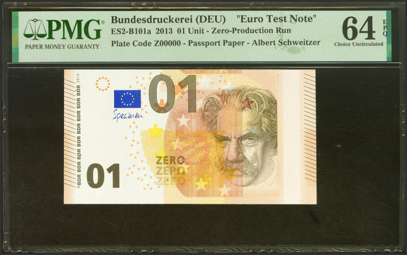 GERMANY. 01 Unit. 2013. SPECIMEN and EURO TEST NOTE. (Pick: Unlisted). SC. PMG64...