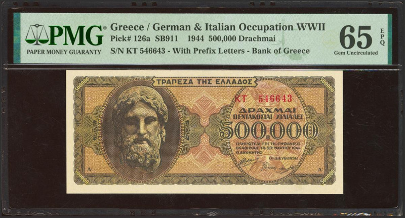 GREECE. 500000 Drachmai. 1944. (Pick: 126a). PMG65EPQ.