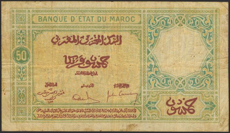 MOROCCO. 50 Francs. 17 November 1932. (Pick: 19). Very rare. Very Good.