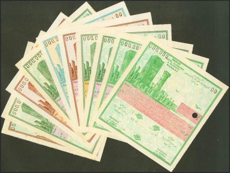 MORROCO. Set of 10 of banknotes-mandates of 10000 Francs, numbering 000000 in di...