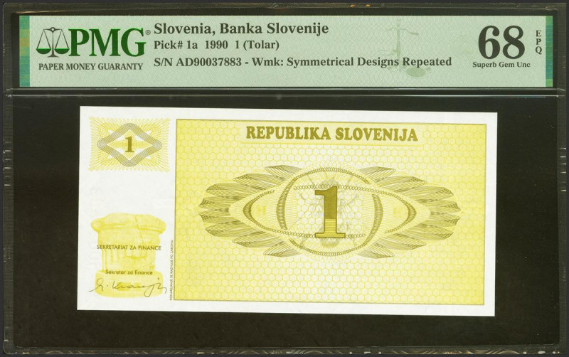 SLOVENIA. 1 Tolar. 1990. (Pick: 1a). PMG68EPQ.