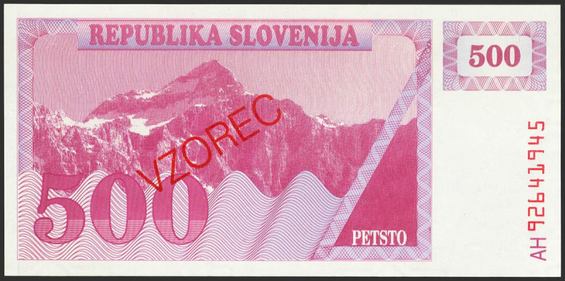 SLOVENIA. 500 Talarjev. 1992. SPECIMEN. (Pick: 8s1). Uncirculated.