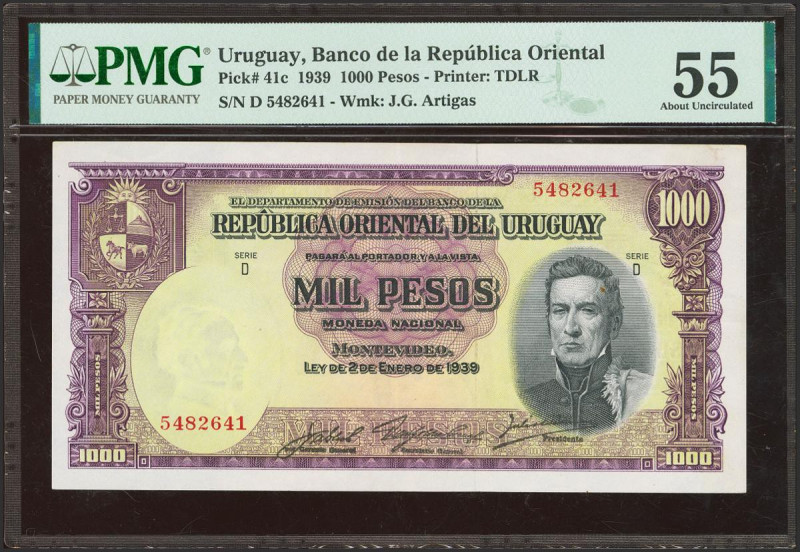 URUGUAY. 1000 Pesos. 1939. Series D. (Pick: 41c). PMG55.