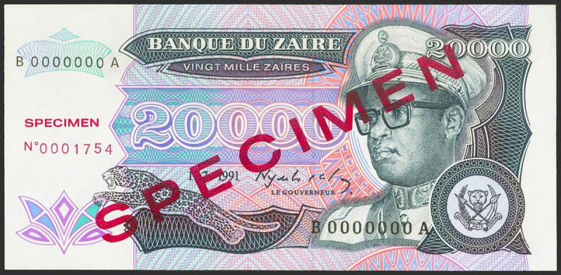 ZAIRE. 20000 ZaÃ¯res. 1 July 1991. SPECIMEN. (Pick: 39s). Uncirculated.