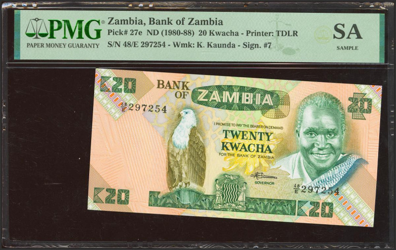 ZAMBIA. 20 Kwacha. (1980ca). (Pick: 27e). PMGSA (sample).