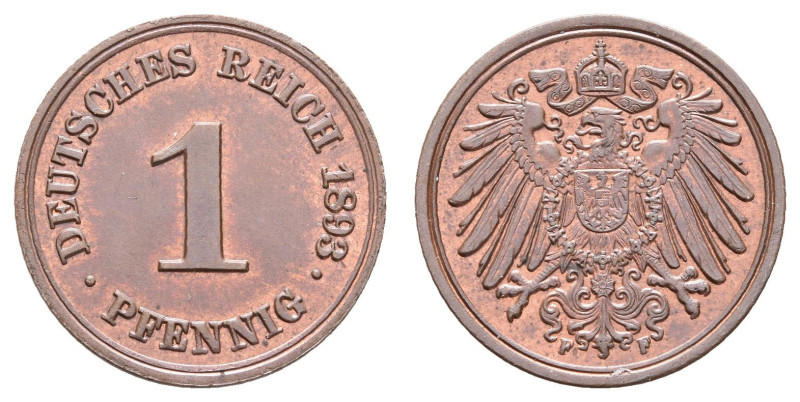 Kleinmünzen 1871-1922
 1 Pfennig, 1893, F, f. st. J. 10