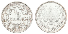 Kleinmünzen 1871-1922
 1/2 Mark, 1908, D, wz. Kratzer, st, J. 16.