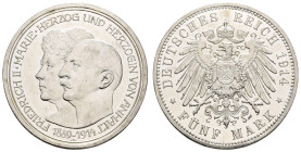 Silbermünzen des Kaiserreichs Anhalt
 5 Mark, 1914, Friedrich II., auf die Silberne Hochzeit, Kratzer, kl. Rf., vz+, J. 25.