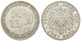 Silbermünzen des Kaiserreichs Anhalt
 5 Mark, 1914, Friedrich II., auf die Silberne Hochzeit, Kr., kl. Rf., vz, J. 25.