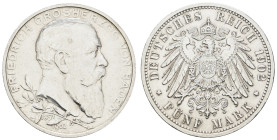 Silbermünzen des Kaiserreichs Baden
 5 Mark, 1902, Friedrich, zum 50. Regierungsjubiläum, kl. Kr., f. vz, J. 31.