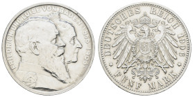 Silbermünzen des Kaiserreichs Baden
 5 Mark, 1935, Friedrich und Luise, zur Goldhochzeit, Rf., Kr., gereinigt, ss-vz, J. 35.