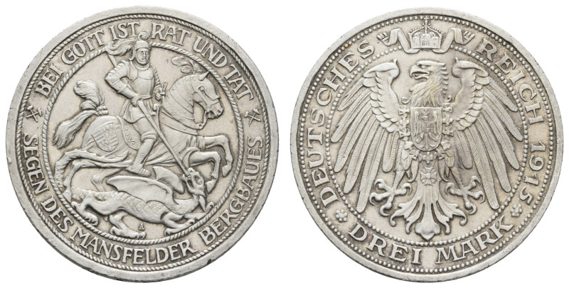 Silbermünzen des Kaiserreichs Preussen
 3 Mark, 1915, Mansfelder Bergbau, min. ...