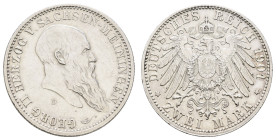 Silbermünzen des Kaiserreichs Sachsen-Meiningen
 2 Mark, 1901, Georg II., zum 75. Geburtstag, kl. Rf., kl. Kr., berieben, ss. J. 149