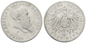 Silbermünzen des Kaiserreichs Sachsen-Meiningen
 5 Mark, 1901, Georg II., zum 75. Geburtstag, Rf., bearbeitet, ss. J. 150