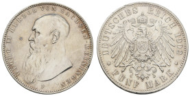 Silbermünzen des Kaiserreichs Sachsen-Meiningen
 5 Mark, 1902, Georg II., kl. Rf., kl. Kr., poliert, Avers ss, Revers vz. J. 153b