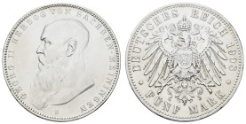 Silbermünzen des Kaiserreichs Sachsen-Meiningen
 5 Mark, 1908, Georg II., kl. Rf., poliert/gereinigt, Avers ss, Revers vz. J. 153b