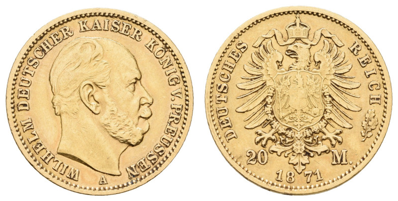 Goldmünzen des Kaiserreichs Preussen
 20 Mark, 1871, Wilhelm I., kl. Rf., ss, J...