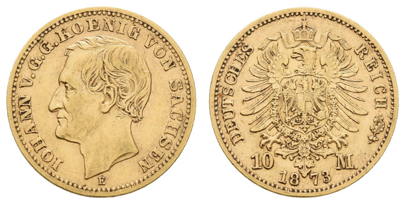 Goldmünzen des Kaiserreichs Sachsen
 10 Mark, 1873, Johann, Kr., ss+, J. 257.