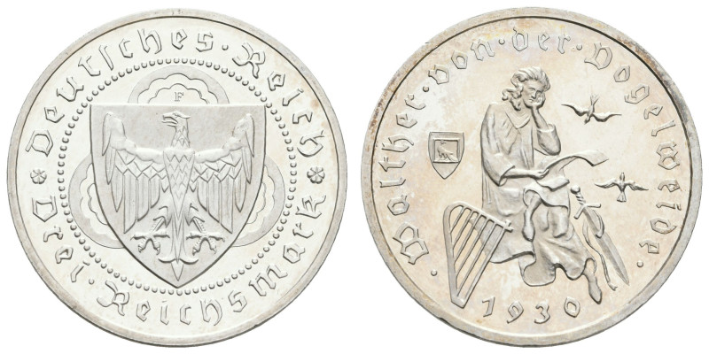 Münzen Weimar
 3 Reichsmark, 1930, Walther von der Vogelweide, wz. Kr., PP. J. ...