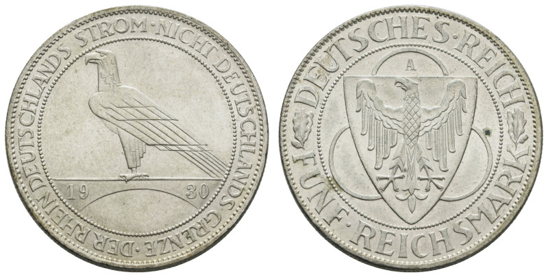 Münzen Weimar
 5 Reichsmark, 1930, A, Rheinlandräumung, wz. Fl., vz. J. 346