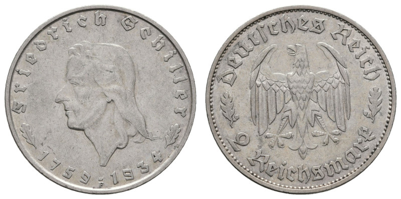 Münzen Drittes Reich
 2 Reichsmark, 1934, Schiller, ss-vz, J. 358