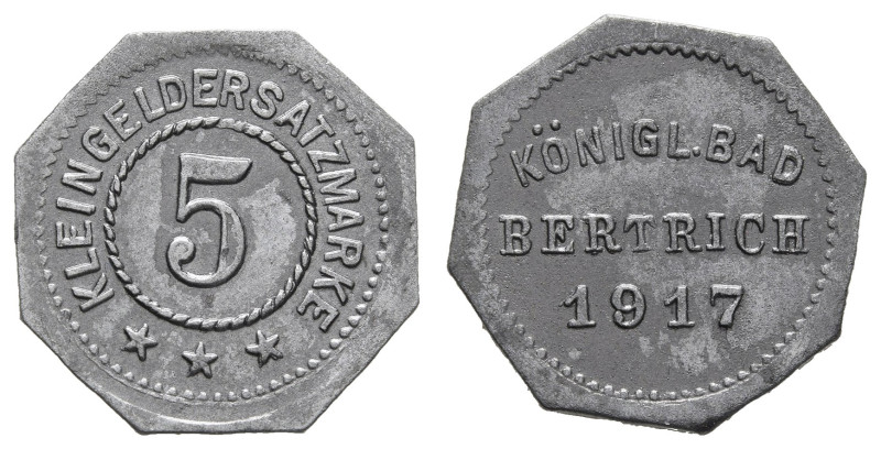 Notgeld Münzen
 Bad Bertrich, 5 Pfennig, 1917, Zink, Funck 39.1, vz-st