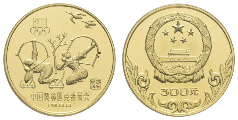 Europa und Übersee China Volksrepublik
 300 Yuan, Gold, 1980, Olympische Spiele...