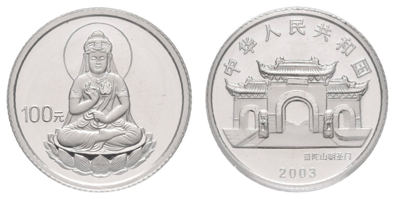 Europa und Übersee China Volksrepublik
 100 Yuan, Platin, 2003, Gaunyin, Fb. 24...