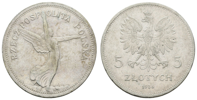 Europa und Übersee Polen
 5 Zloty, 1928, KM Y 18, Fischer OB 013, min. Rf., Kr....