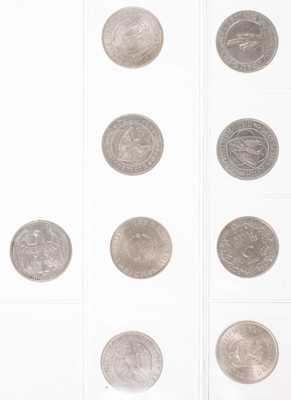 Sammlungen und Nachlässe Weimarer Republik
 Lot von 9x 3 Reichsmark, dabei Walt...