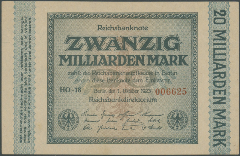 Banknoten Deutsche Reichsbanknoten 1874-1945
 Lot, 4 St.: 20 Mrd. Mark 10.1923....