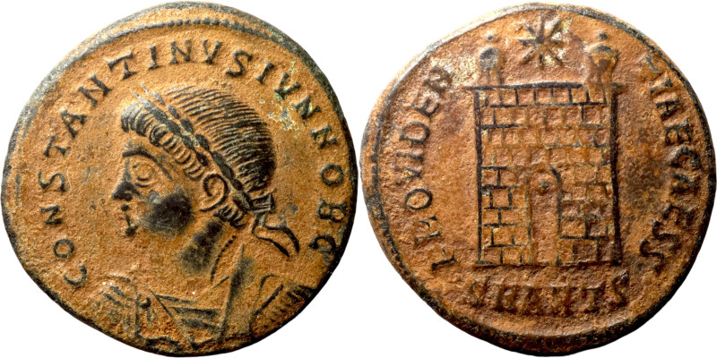 Constantius II., Caesar 324-337. AE-Follis 19 mm 325-326 Antiochia. Drapierte un...