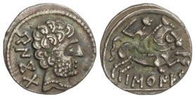 Celtiberian Coins

Denario. 120-20 a.C. BASCUNES (PAMPLONA). Anv.: Cabeza barbada a derecha, detrás leyenda ibérica BeNCoDa. Rev.: Jinete con espada...