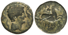 Celtiberian Coins

As. 120-20 a.C. SETEISCEN (SÁSTAGO, Zaragoza). Anv.: Cabeza masculina a derecha, rodeada de tres delfines. Rev.: Jinete con palma...