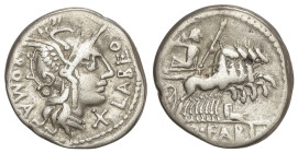 Roman Coins

Republic

Denario. 124 a.C. FABIA. Quintus Fabius Labeo. Anv.: Cabeza de Roma a derecha delante X LABEO, detrás ROMA. Rev.: Júpiter e...