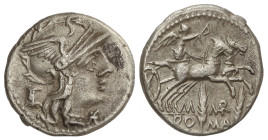 Roman Coins

Republic

Denario. 148 a.C. MARCIA. M. Marcius Mn. F. Anv.: Cabeza de Roma a derecha entre modius y estrella. Rev.: Victoria en biga ...