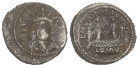 Roman Coins

Republic

Denario. 42 a.C. MUSSIDIA. L. Mussidius Longus. Anv.: Cabeza del Sol radiada de frente. Rev.: Dos personajes en el recinto ...