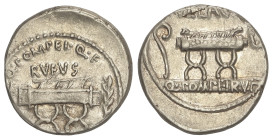 Roman Coins

Republic

Denario. 54 a.C. POMPEIA. Q. Pompeius Rufus. Anv.: Silla curul entre flecha y rama de laurel, encima Q. POMPEI Q.F / RVFVS,...