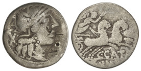Roman Coins

Republic

Denario. 123 a.C. PORCIA. C. Porcius Cato. Anv.: Cabeza de Roma a derecha, detrás X. Rev.: Victoria en biga a derecha, deba...