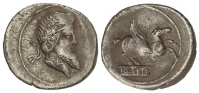 Roman Coins

Republic

Denario. 90 a.C. TITIA. Q. Titius. Anv.: Cabeza del dios Mutinus Titinus a derecha. Rev.: Pegaso a derecha debajo Q. TITI e...