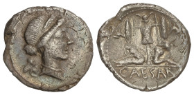 Roman Coins

Empire

Denario. 46-45 a.C. JULIO CÉSAR. Anv.: Cabeza diademada de Venus a derecha, detrás Cupido. Rev.: Trofeo de armas Galas en med...