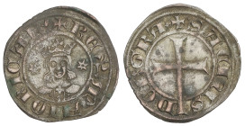 Medieval Coins

Catalonia - Kingdom of Aragon

Dobler. SANÇ DE MALLORCA. MALLORCA. Anv.: REX MAIORICAR. Busto de frente entre estrellas. Rev.: SAC...
