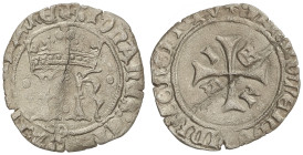 Medieval Coins

Kingdom of Navarra

Tarja. JUAN y CATALINA. Anv.: IK coronadas. Rev.: Cruz, en espacios: corona - I - corona - K. 1,9 grs. Ve. (Gr...