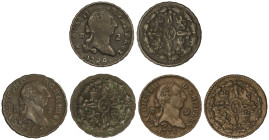 Spanish Monarchy

Charles III

Lote 3 monedas 2 Maravedís. 1778, 87, 88. SEGOVIA. A EXAMINAR. AC-42, 46, 49. MBC- a MBC.