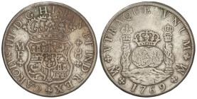 Spanish Monarchy

Charles III

8 Reales. 1769. MÉXICO. M.F. 26,31 grs. Columnario. (Probablemente ha estado en aro, agujero tapado). AC-1095. MBC-...